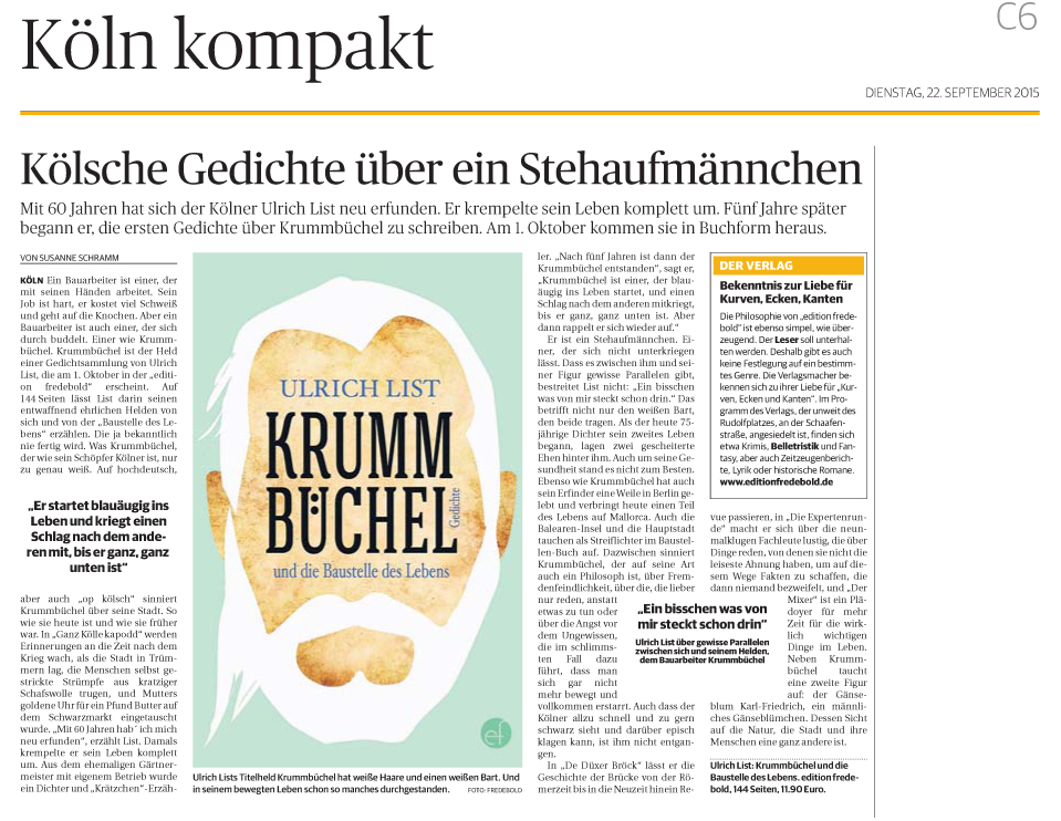 Rheinische Post, 22.09.2015, Ulrich List - Buchbesprechung